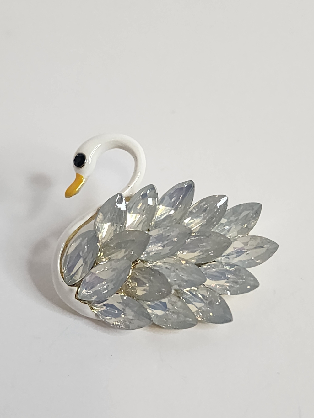 Swan Costume Brooch,  White and Iridescent.  NWOT.  1.5" x 1.75"